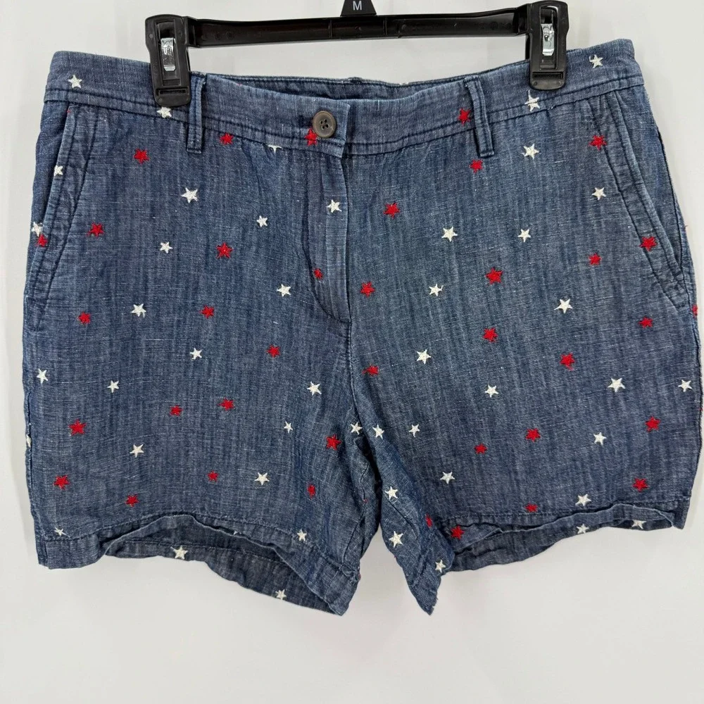 Talbots Relaxed Chino Short Star Print Blue Red White Women's Size 14P‎